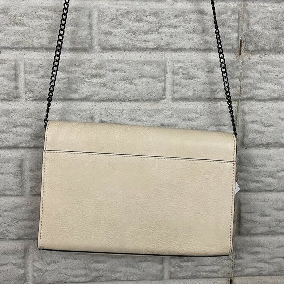Neiman Marcus Vegan Leather Studded Crossbody Bag Beige Chain Envelope NEW Purse - Picture 6 of 8